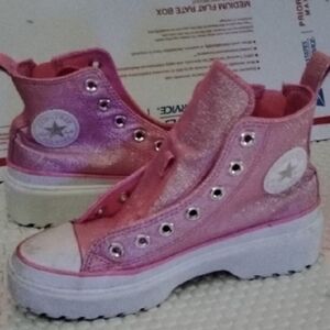 Shimmering Pink High-Top Kids Sneakers